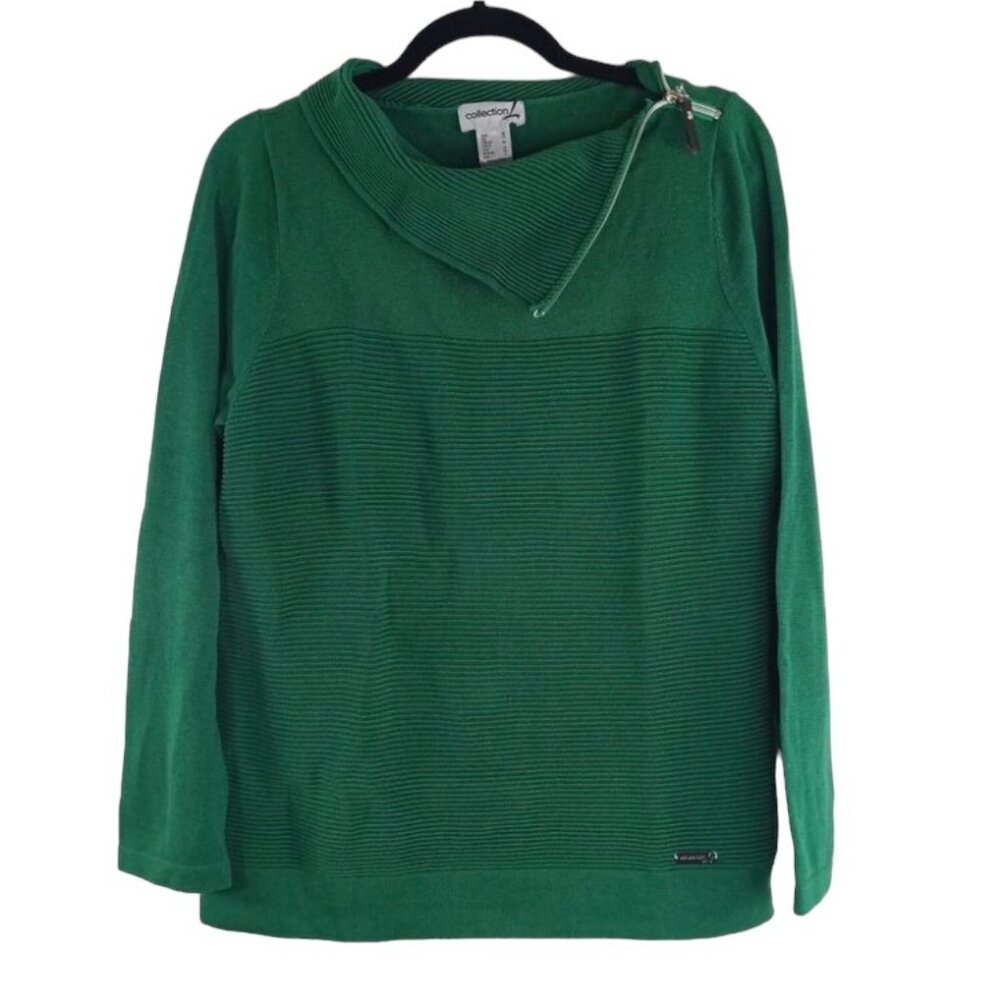 Collection L Sweater Womens Green M Pullover Cotton Ribbed Knit Long Sleeve Top